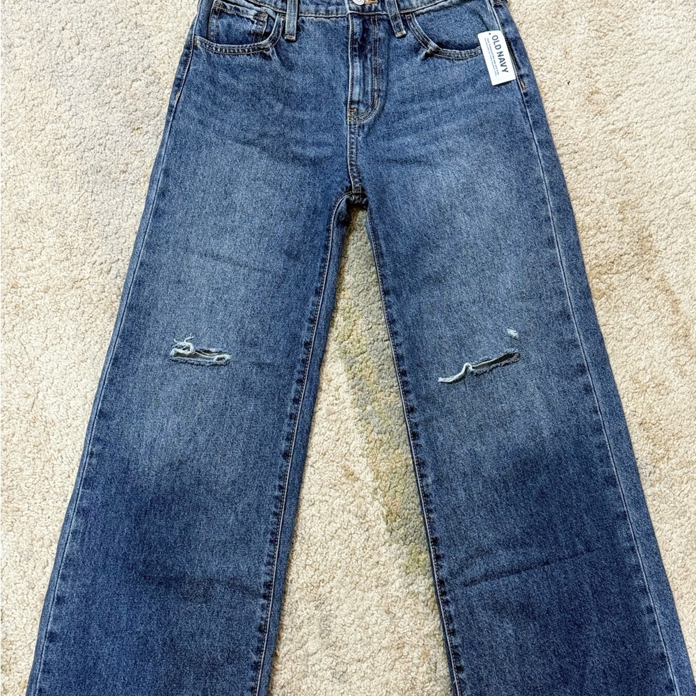 Old Navy Blue Distressed Straight Leg Jeans